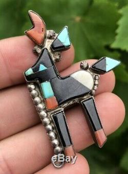 Old Pawn Zuni Horned Antelope Deer Kachina Raised Mosaic Pin Brooch #1