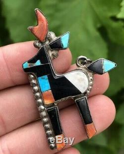 Old Pawn Zuni Horned Antelope Deer Kachina Raised Mosaic Pin Brooch #2