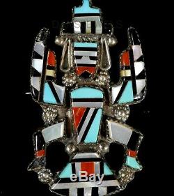 Old Pawn Zuni KNIFEWING Dancer Turquoise Coral INLAY Pin Pendant