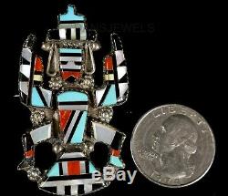 Old Pawn Zuni KNIFEWING Dancer Turquoise Coral INLAY Pin Pendant