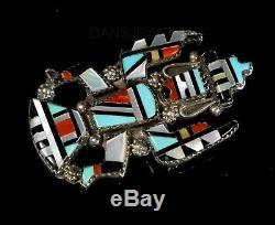 Old Pawn Zuni KNIFEWING Dancer Turquoise Coral INLAY Pin Pendant
