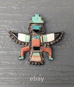 Old Pawn Zuni Knifewing Kachina Sterling Inlay Turquoise Stone Pin Pendant #1