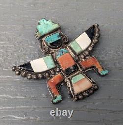 Old Pawn Zuni Knifewing Kachina Sterling Inlay Turquoise Stone Pin Pendant #1