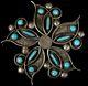 Old Pawn Zuni Star Wreath Needlepoint Turquoise Sterling Silver Pin Or Pendant