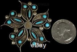 Old Pawn Zuni STAR Wreath Needlepoint Turquoise Sterling Silver Pin or PENDANT