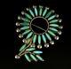 Old Pawn Zuni Signed Mzr Needlepoint Turquoise & Sterling Flower Pin Brooch