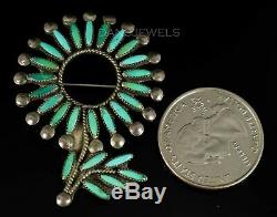 Old Pawn Zuni Signed MZR Needlepoint Turquoise & Sterling Flower Pin Brooch