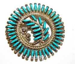 Old Pawn Zuni Sterling Petit Point Turquoise Brooch Pin Pendant