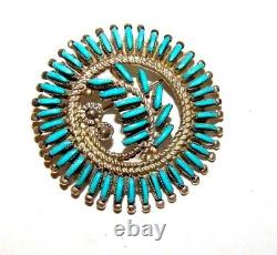 Old Pawn Zuni Sterling Petit Point Turquoise Brooch Pin Pendant