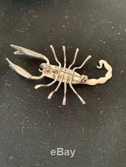 Old Pawn Zuni Sterling Silver Coral Inlay Scorpion Pin Brooch 1054
