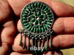 Old Pawn Zuni Sterling Silver Petit-Point Turquoise Stones Dangling Pin/Pendant