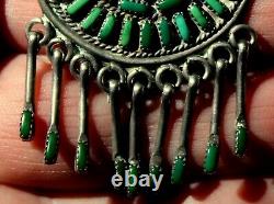 Old Pawn Zuni Sterling Silver Petit-Point Turquoise Stones Dangling Pin/Pendant