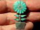 Old Pawn Zuni Sterling Silver & Turquoise Stone Inlay Flower Brooch Pin/pendant