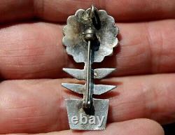 Old Pawn Zuni Sterling Silver & Turquoise Stone Inlay FLOWER Brooch Pin/Pendant
