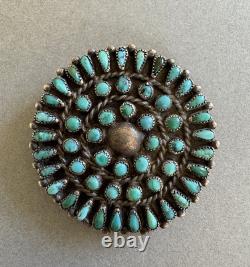 Old Pawn Zuni Sterling Silver and Turquoise Pin 1 3/8