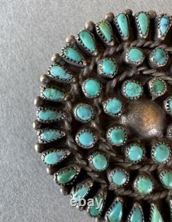 Old Pawn Zuni Sterling Silver and Turquoise Pin 1 3/8
