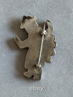 Old Pawn Zuni Sterling Silver w Inlaid Turquoise Coral Jet and Shell Brooch Pin