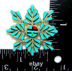 Old Pawn Zuni Turquoise Sunface Brooch Pin Pendant Vintage Vera Hallusewa Signed