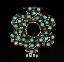 Old Pawn Zuni Wreath SNAKE EYE Turquoise & Sterling Silver Pin Brooch