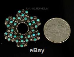 Old Pawn Zuni Wreath SNAKE EYE Turquoise & Sterling Silver Pin Brooch