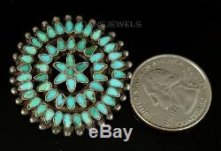 Old Pawn Zuni unmarked Flush Set Turquoise & Sterling Silver Pin Brooch
