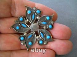 Old Southwestern Native American Rich Blue Turquoise Cluster Sterling Silver Pin
