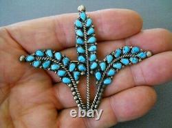 Old Southwestern Native American Turquoise Cluster Sterling Silver Pin Brooch 3