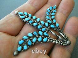 Old Southwestern Native American Turquoise Cluster Sterling Silver Pin Brooch 3