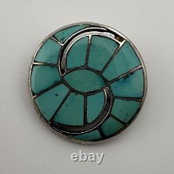 Old Sterling Silver Turquoise Hummingbird Inlay Pin Brooch Native American 23190