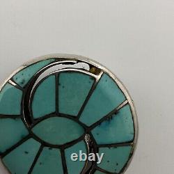 Old Sterling Silver Turquoise Hummingbird Inlay Pin Brooch Native American 23190