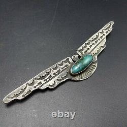 Old Style NAVAJO Hand-Stamped Sterling Silver TURQUOISE THUNDERBIRD PIN/BROOCH