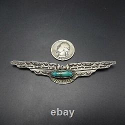 Old Style NAVAJO Hand-Stamped Sterling Silver TURQUOISE THUNDERBIRD PIN/BROOCH