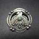 Old Style Navajo Sterling Silver Turquoise Thunderbird Pin/brooch Round