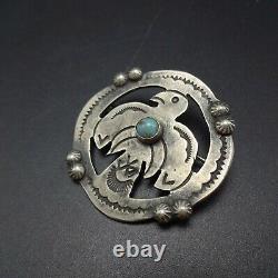 Old Style NAVAJO Sterling Silver TURQUOISE THUNDERBIRD PIN/BROOCH Round