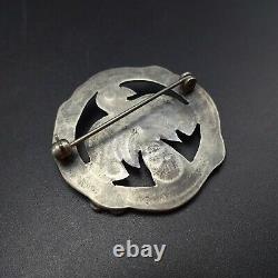 Old Style NAVAJO Sterling Silver TURQUOISE THUNDERBIRD PIN/BROOCH Round