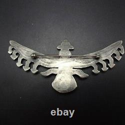 Old Style ZUNI Hand-Stamped Sterling Silver TURQUOISE KNIFEWING PIN/BROOCH