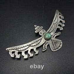 Old Style ZUNI Hand-Stamped Sterling Silver TURQUOISE KNIFEWING PIN/BROOCH
