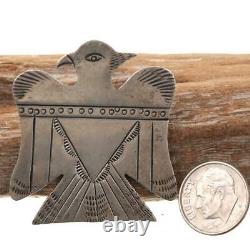Old Thunderbird Brooch Navajo Sterling Silver Hand Stamped Pin