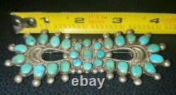 Old Turquoise Navajo L. R. NATIVE AMERICAN STERLING SILVER Brooch Pin Bow 29.8g