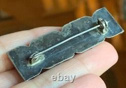 Old Turquoise Navajo NATIVE AMERICAN STERLING SILVER 2 Brooch Pin Signed