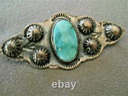 Old Vibrant Native American Turquoise Sterling Silver Repousse Stamped Pin