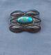 Old Vintage Indian Turquoise Heavy Silver Stamped Pin