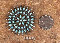 Old Vintage Native Zuni Petit Point Turquoise & Sterling Silver Pin / Brooch