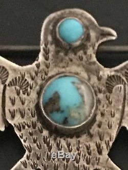 Old Vintage Navajo Pawn Sterling Torquoise Thunderbird Pin