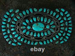 Old Vintage Navajo Zuni Signed Turquoise Silver Petit Point Pendant Brooch Pin