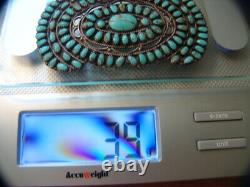 Old Vintage Navajo Zuni Signed Turquoise Silver Petit Point Pendant Brooch Pin