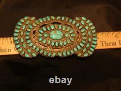 Old Vintage Navajo Zuni Signed Turquoise Silver Petit Point Pendant Brooch Pin