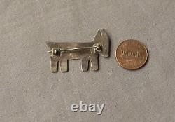 Old Vintage Silver Turquoise Stamped Fred Harvey Era Horse or Dog Pin Brooch