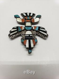 Old Vintage Teddy Weahkee Zuni Sterling Silver & Mosaic Inlay Knifewing Pin