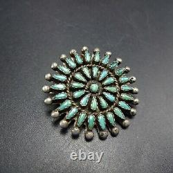 Old ZUNI Sterling Silver TURQUOISE Petit Point PIN/BROOCH Micro Serrated Bezel